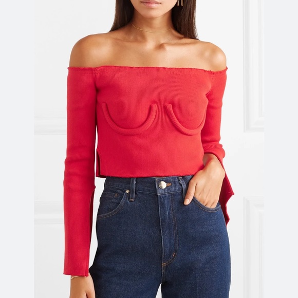 Orseund Iris Red Off shoulder underwire top xs - Picture 3 of 6